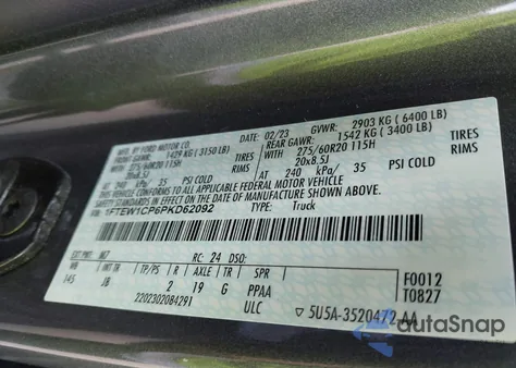 2023 Ford F-150 Xl из США, поврежденный, VIN 1FTEW1CP6PKD62092